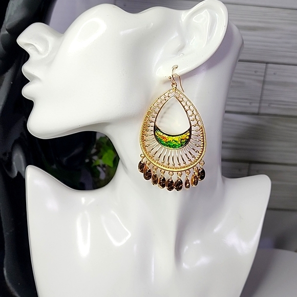 Gold Boho Ethnic Oval Hoop Earrings New - Picture 6 of 7